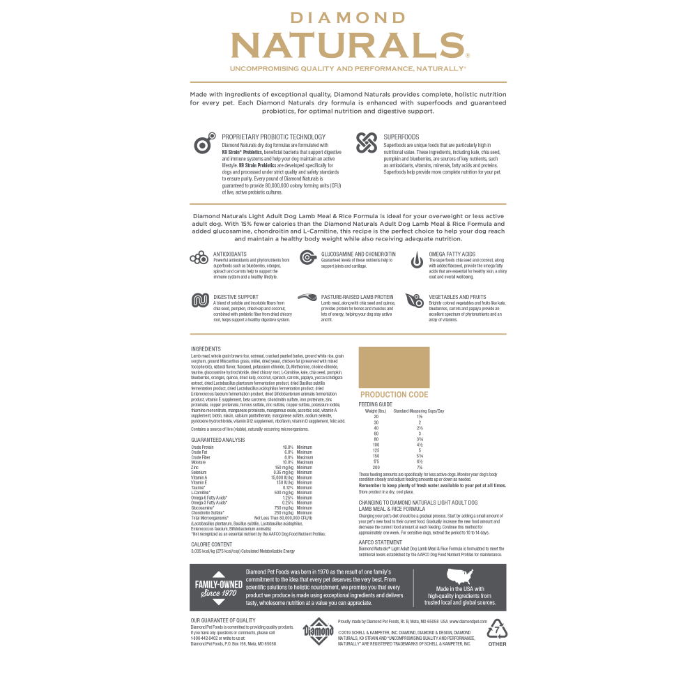 Diamond naturals light real meat clearance recipe natural dry dog food