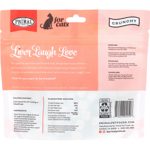 Primal Liver Laugh Love Freeze Dried Pork Cat Treats