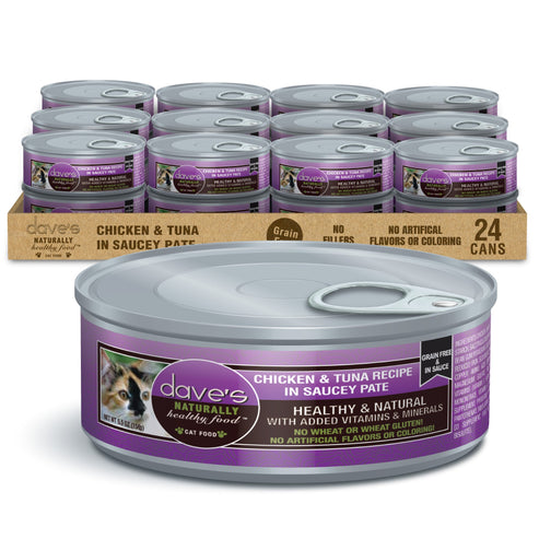 Dave's Naturally Healthy Grain Free Chicken & Tuna Recipe in Saucey Paté Wet Cat Food