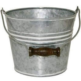Planter With Handle, Banded Metal, White Wash, 6-In.