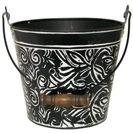 Planter With Handle, Charcoal Floral Metal, 8-In.