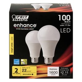 LED Light Bulbs, A19, Warm White, 1600 Lumens, 17.5-Watts, 2-Pk.