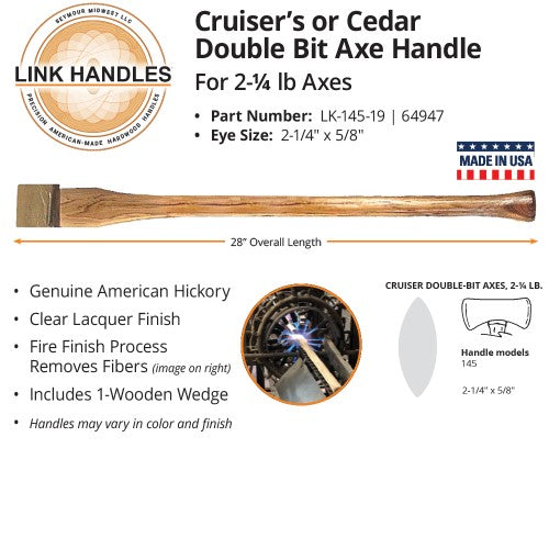 Seymour Link Handle 28 Cruiser or Cedar Double Bit Axe Handle, For 2-1/2 Lb Axes