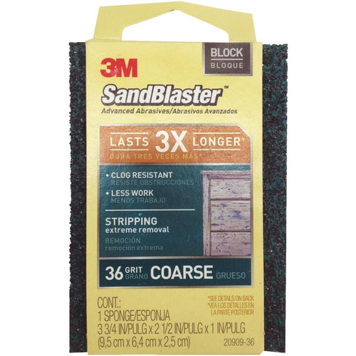 3M SandBlaster Paint Stripping 2-1/2 In. x 3-3/4 In. x 1 In. 36 Grit Coarse Sanding Sponge