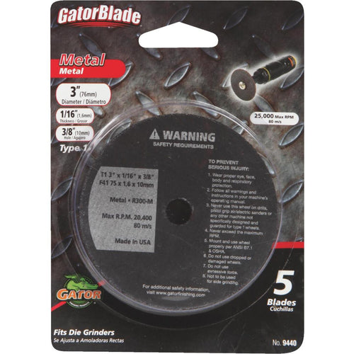 Gator Blade Type 1 3 In. x 1/16 In. x 3/8 In. Metal Cut-Off Wheel (5-Pack)