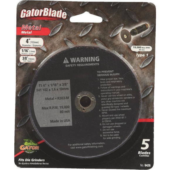 Gator Blade Type 1 4 In. x 1/16 In. x 3/8 In. Metal Cut-Off Wheel (5-Pack)