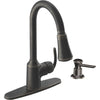 Moen Bayhill Single Handle Lever Pull-Down Kitchen Faucet with Soap Dispenser, Mediterranean Bronze