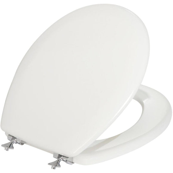 Mayfair Round Closed Front White Toilet Seat with Chrome Hinges