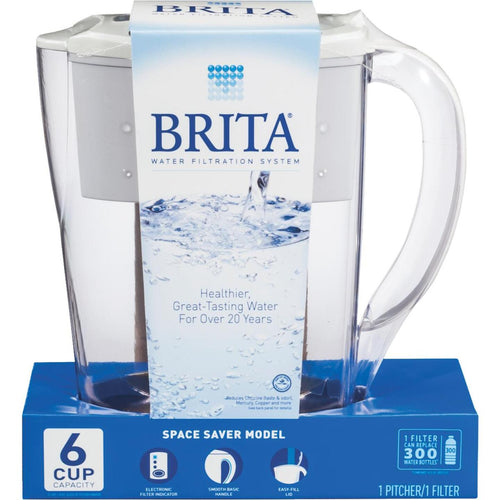 Brita Space Saver 6-Cup Water Filter Pitcher, White