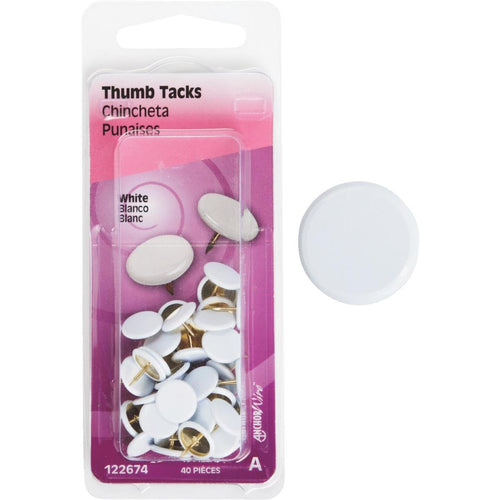 Hillman Anchor Wire White 23/64 In. x 15/64 In. Thumb Tack (40 Ct.)